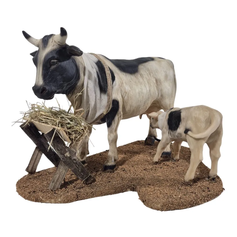 Animated Spotted Cow with Calf for 30 cm Nativity Figure