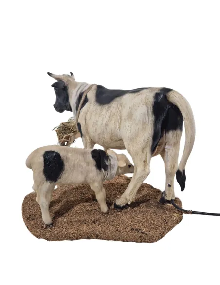 Mucca pezzata con vitello in movimento per statue da 30 cm