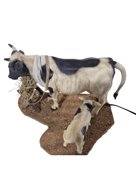 Mucca pezzata con vitello in movimento per statue da 30 cm