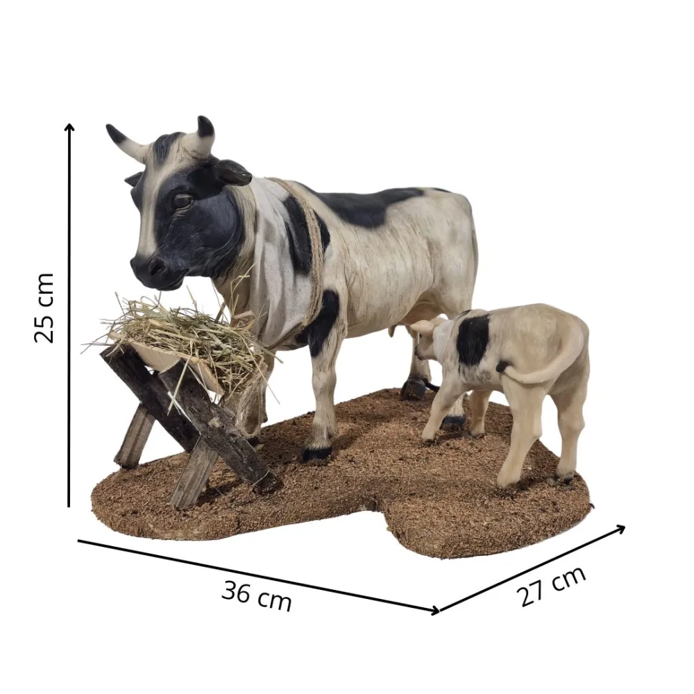 Animated Spotted Cow with Calf for 30 cm Nativity Figure