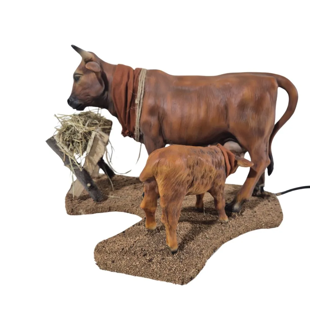 Animated Brown Cow with Calf for 30 cm Nativity Figure