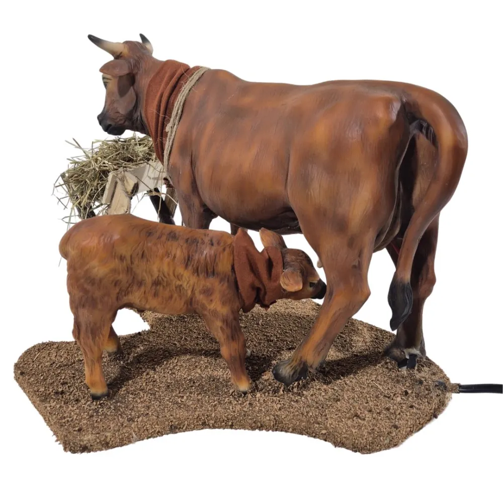 Animated Brown Cow with Calf for 30 cm Nativity Figure