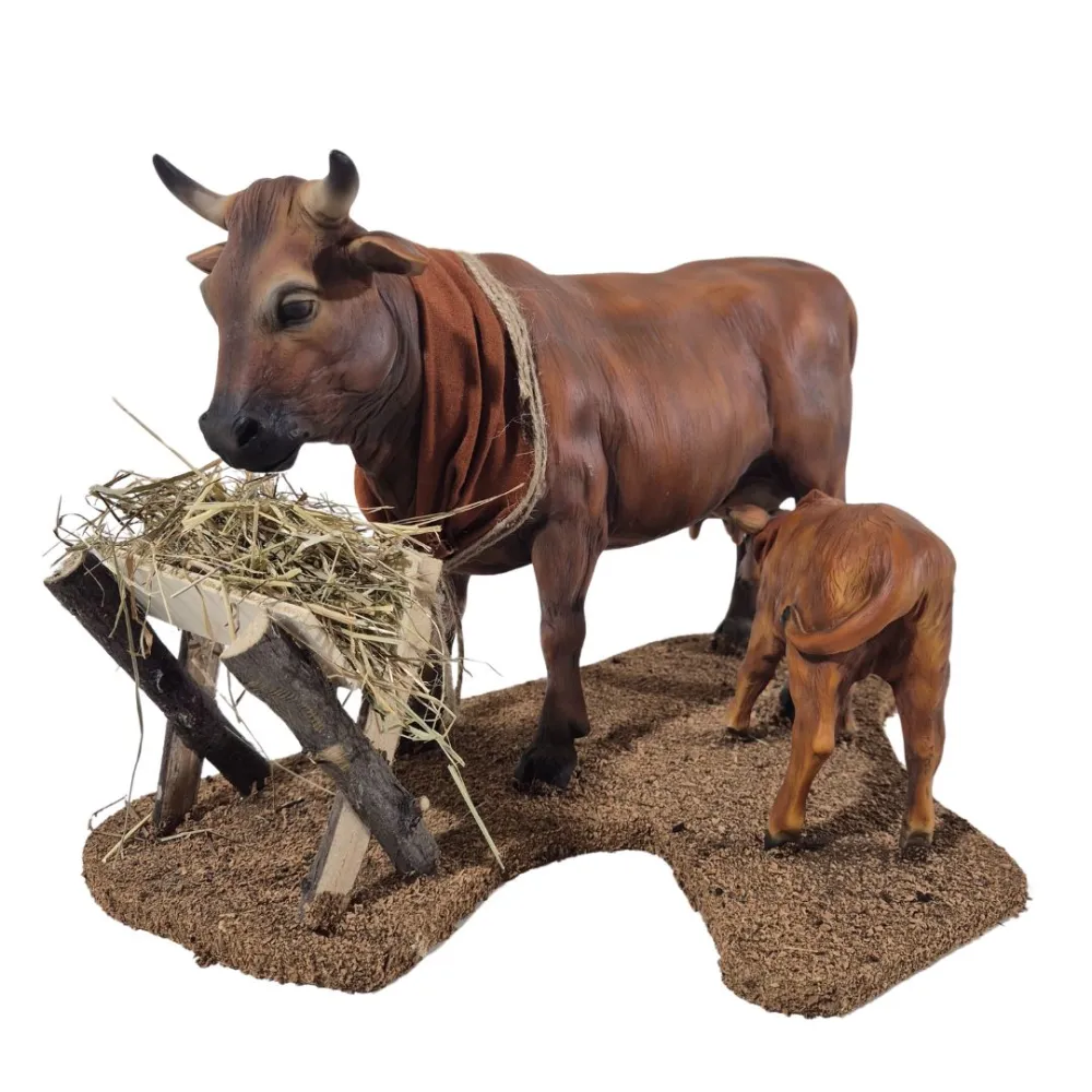 Animated Brown Cow with Calf for 30 cm Nativity Figure