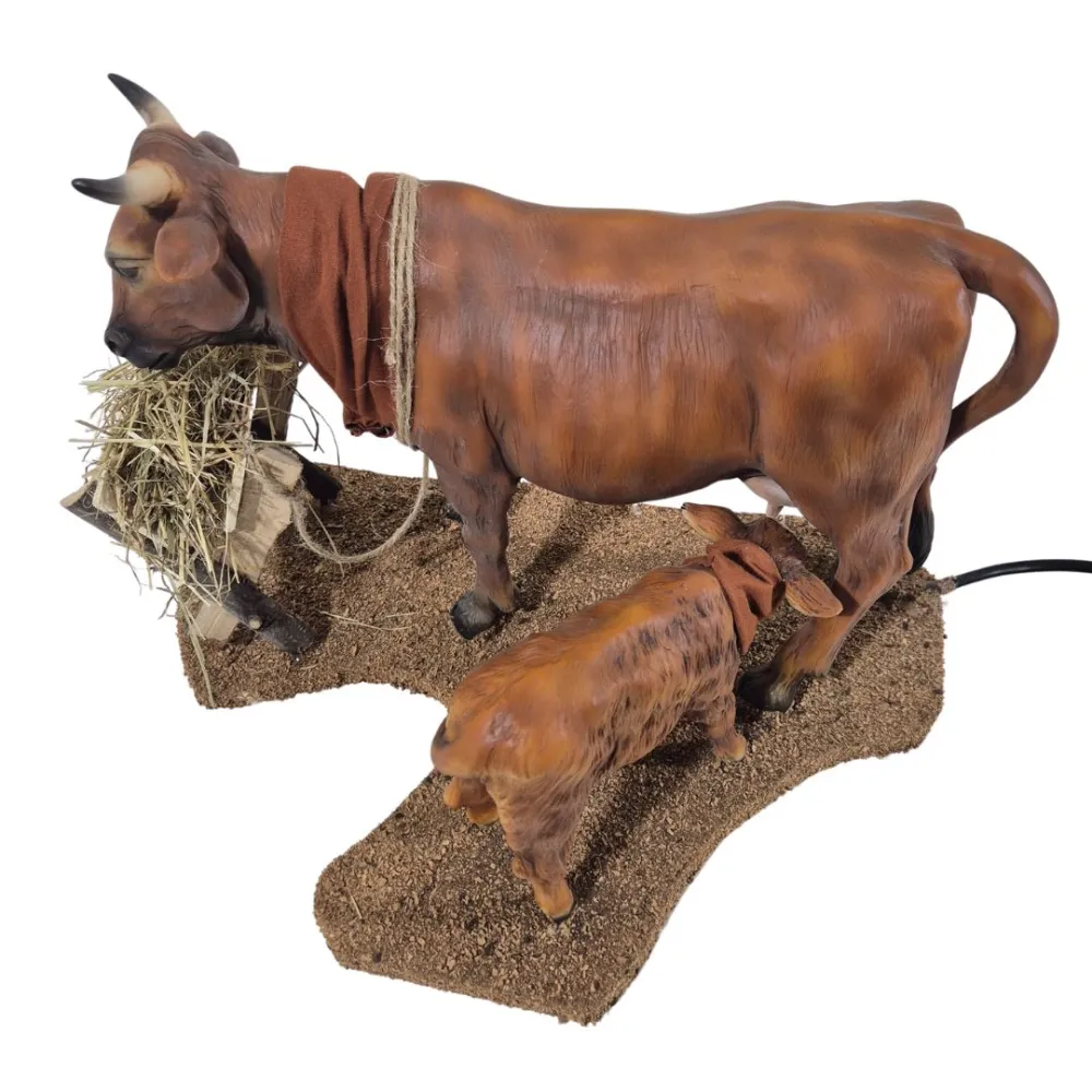 Animated Brown Cow with Calf for 30 cm Nativity Figure