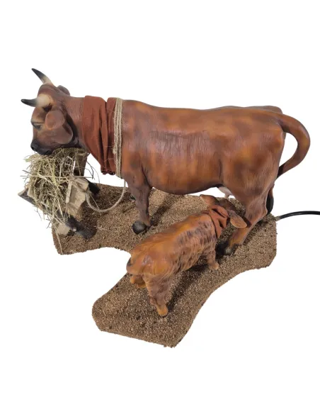 Mucca marrone con vitello in movimento per statue da 30 cm