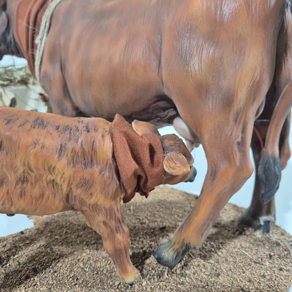 Animated Brown Cow with Calf for 30 cm Nativity Figure