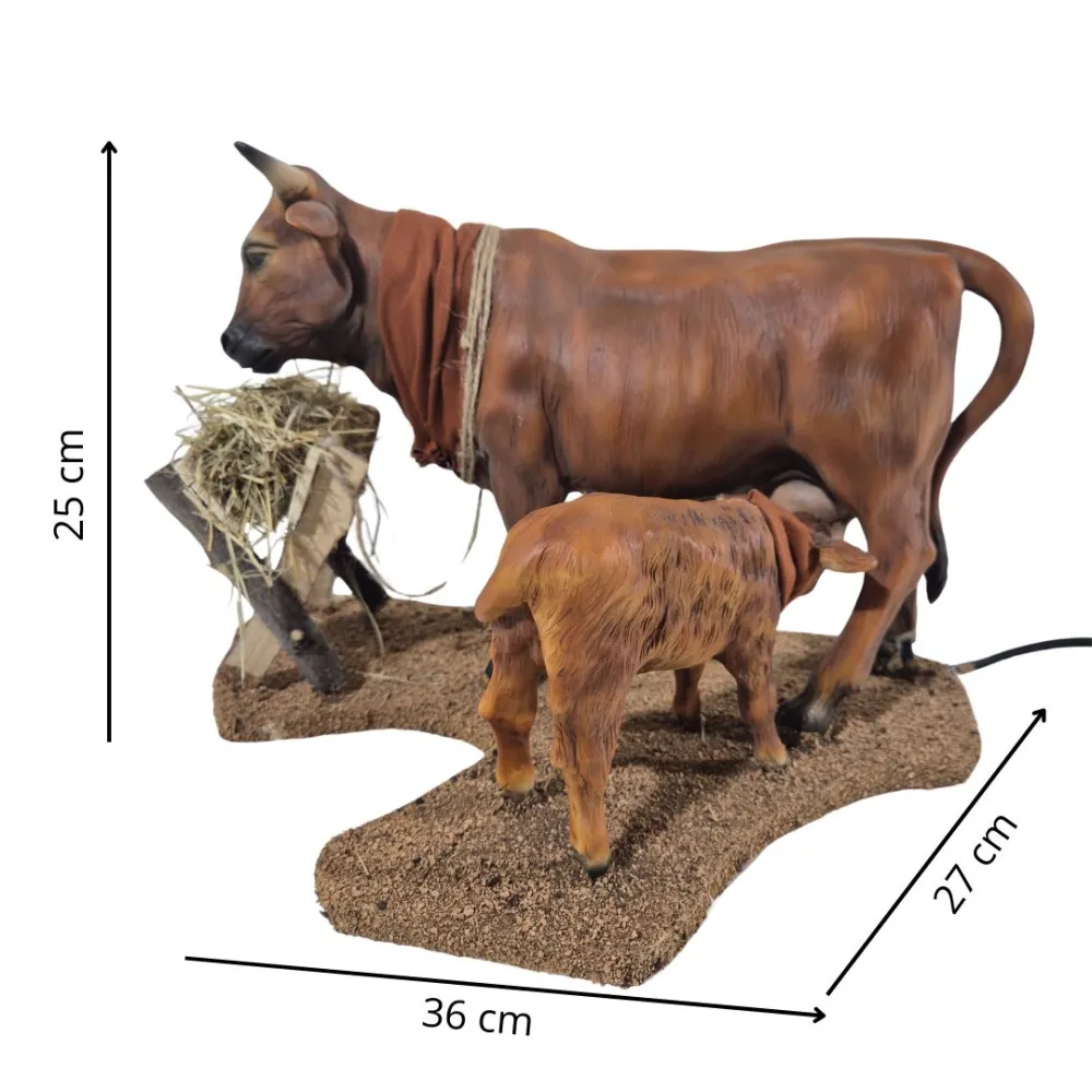 Animated Brown Cow with Calf for 30 cm Nativity Figure