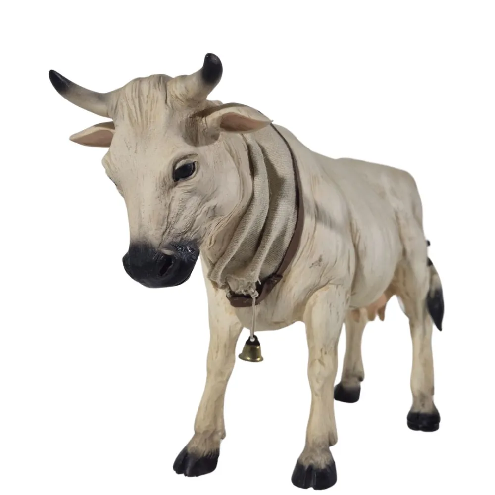 Animated White Cow with Moving Tail for 30 cm Nativity Figure
