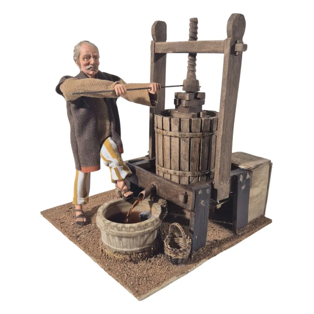 Animated Traditional Grape Press Worker - 30 cm