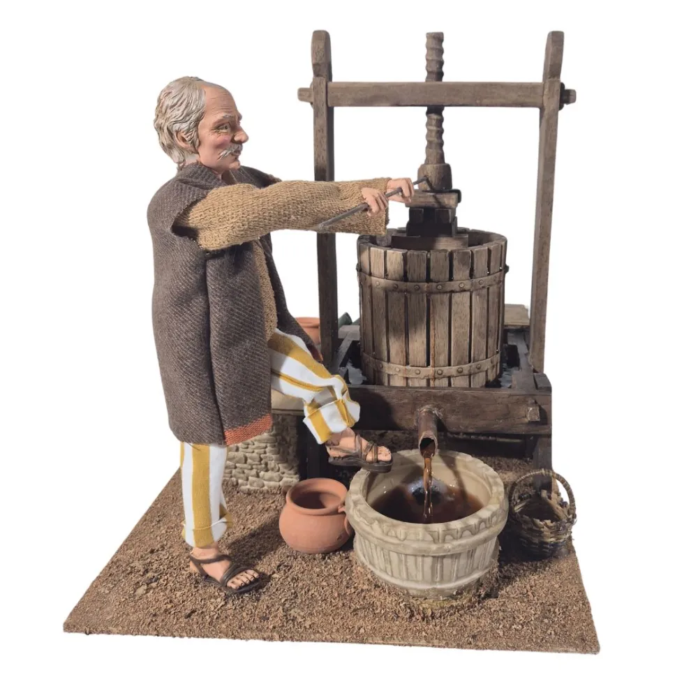 Animated Traditional Grape Press Worker - 30 cm