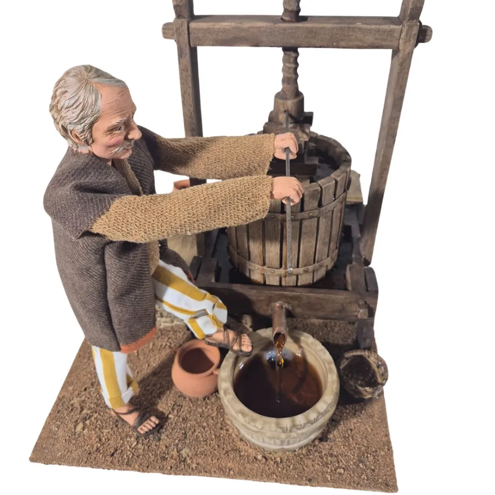 Animated Traditional Grape Press Worker - 30 cm