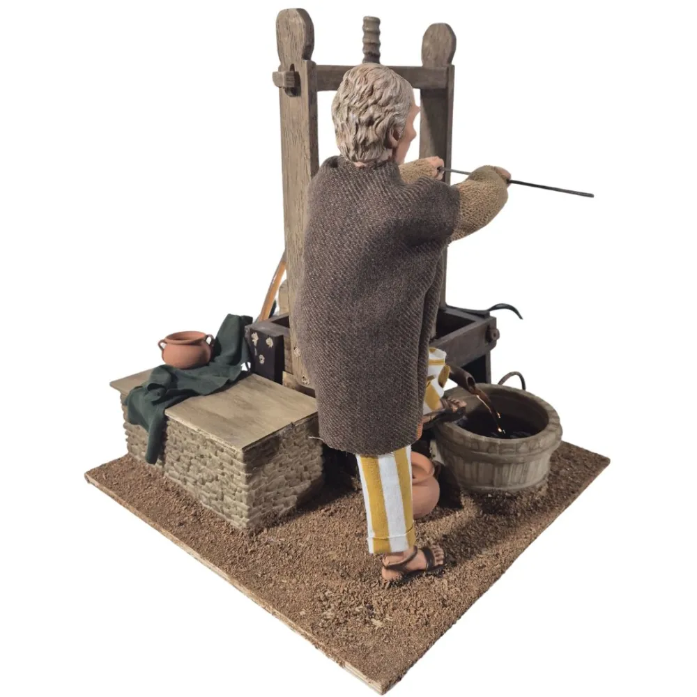 Animated Traditional Grape Press Worker - 30 cm