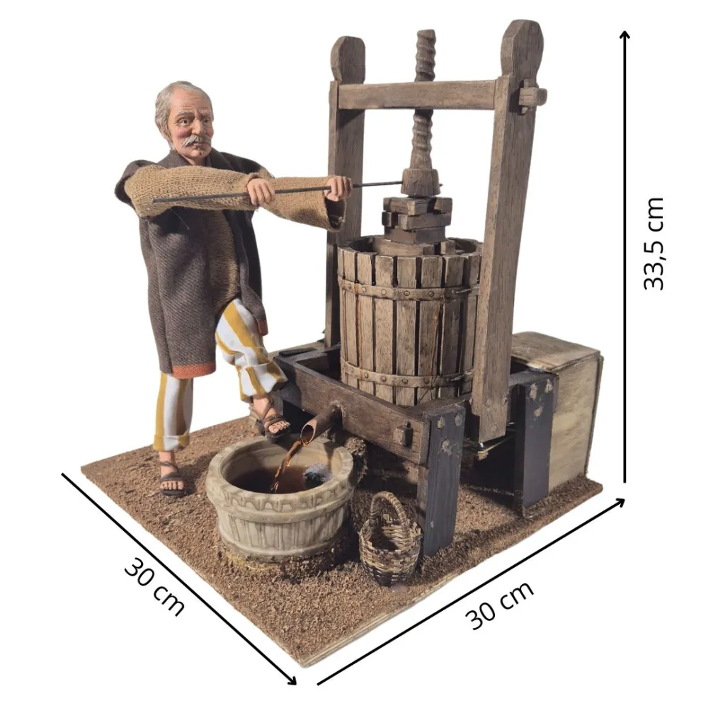 Animated Traditional Grape Press Worker - 30 cm