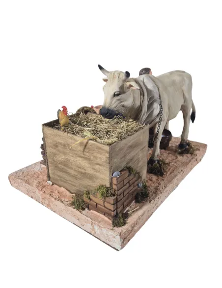 Animated Traditional Milker with White Cow - 30 cm