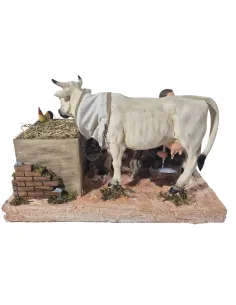 Animated Traditional Milker with White Cow - 30 cm