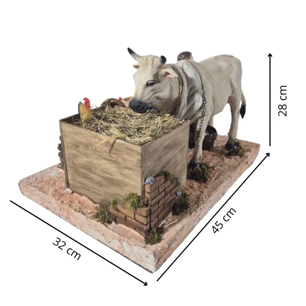Animated Traditional Milker with White Cow - 30 cm