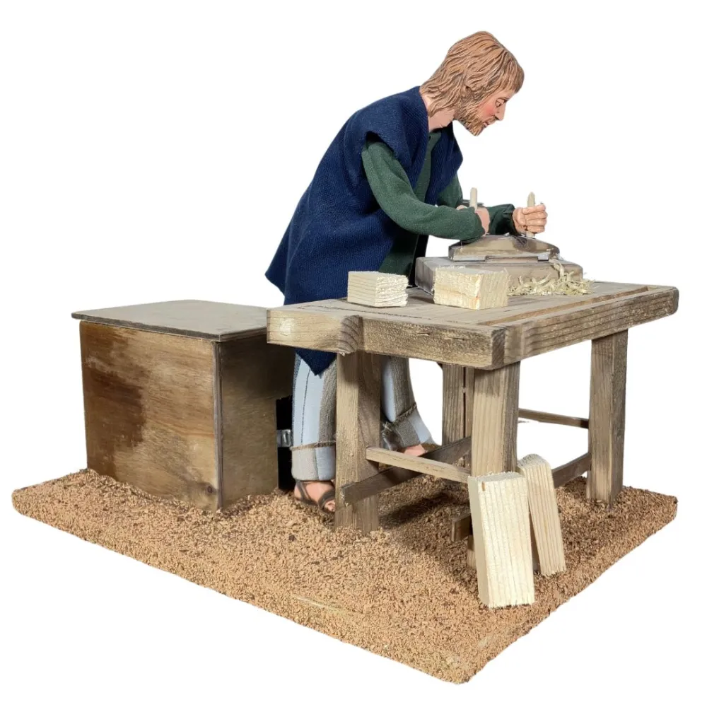 Animated Traditional Carpenter Planing Wood - 30 cm