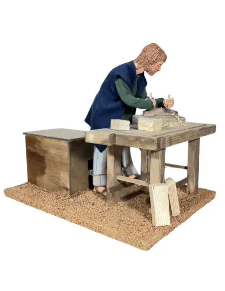 Animated Traditional Carpenter Planing Wood - 30 cm