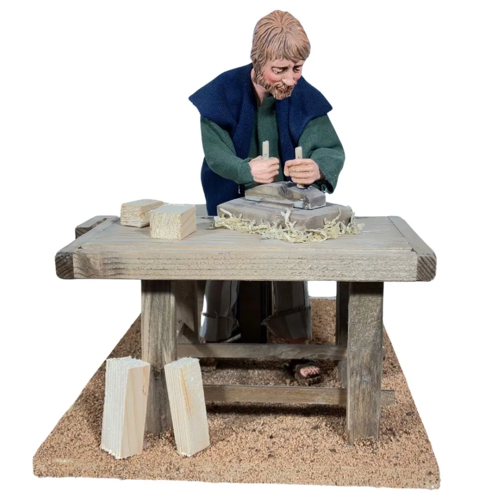Animated Traditional Carpenter Planing Wood - 30 cm