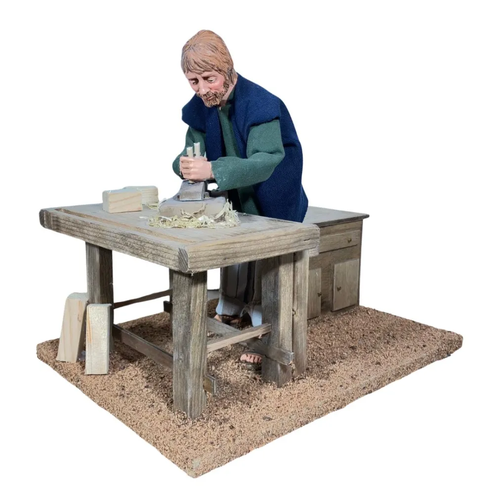 Animated Traditional Carpenter Planing Wood - 30 cm