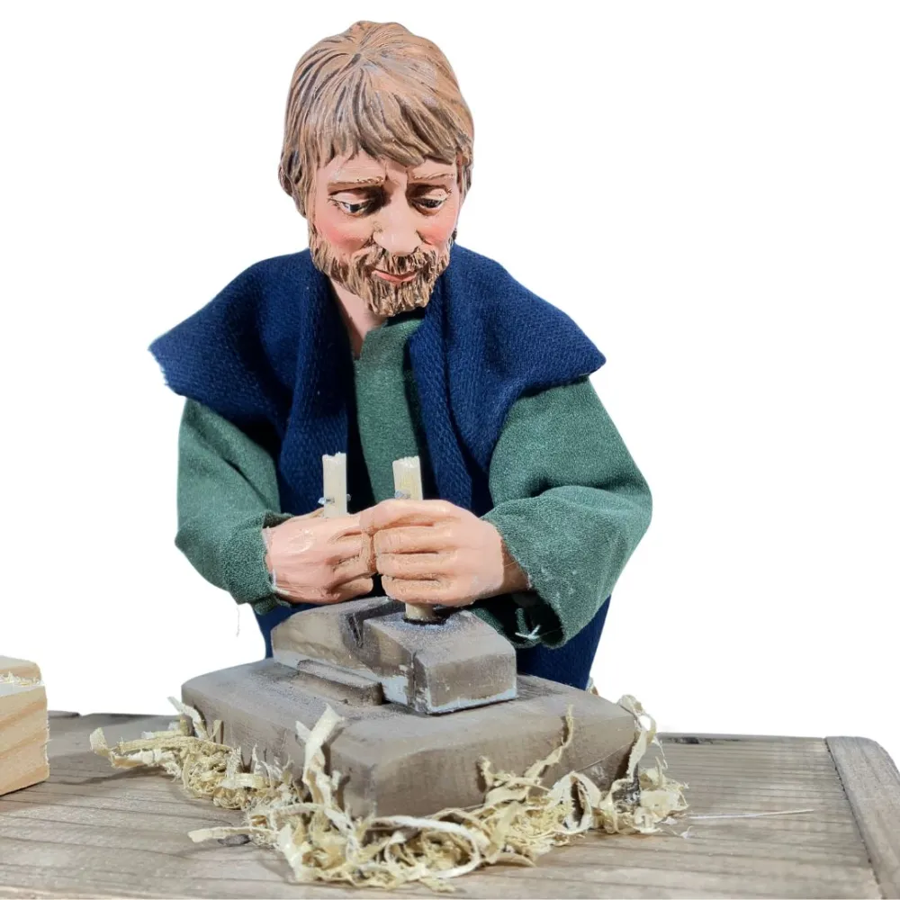 Animated Traditional Carpenter Planing Wood - 30 cm