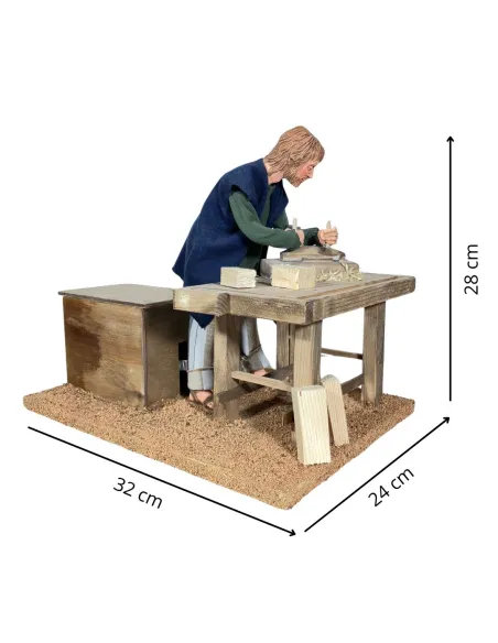 Animated Traditional Carpenter Planing Wood - 30 cm