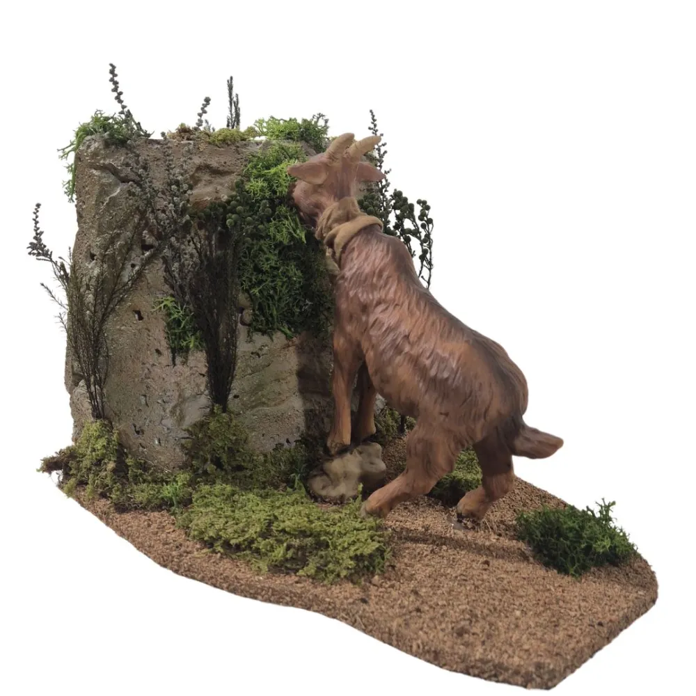 Animated Brown Goat Grazing on a Rocky Outcrop for 30 cm Nativity Figures
