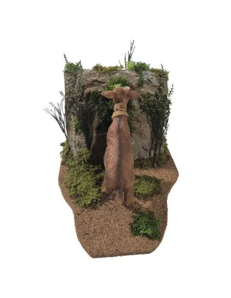 Capra marrone bruca su greppo in movimento per statue da 30 cm