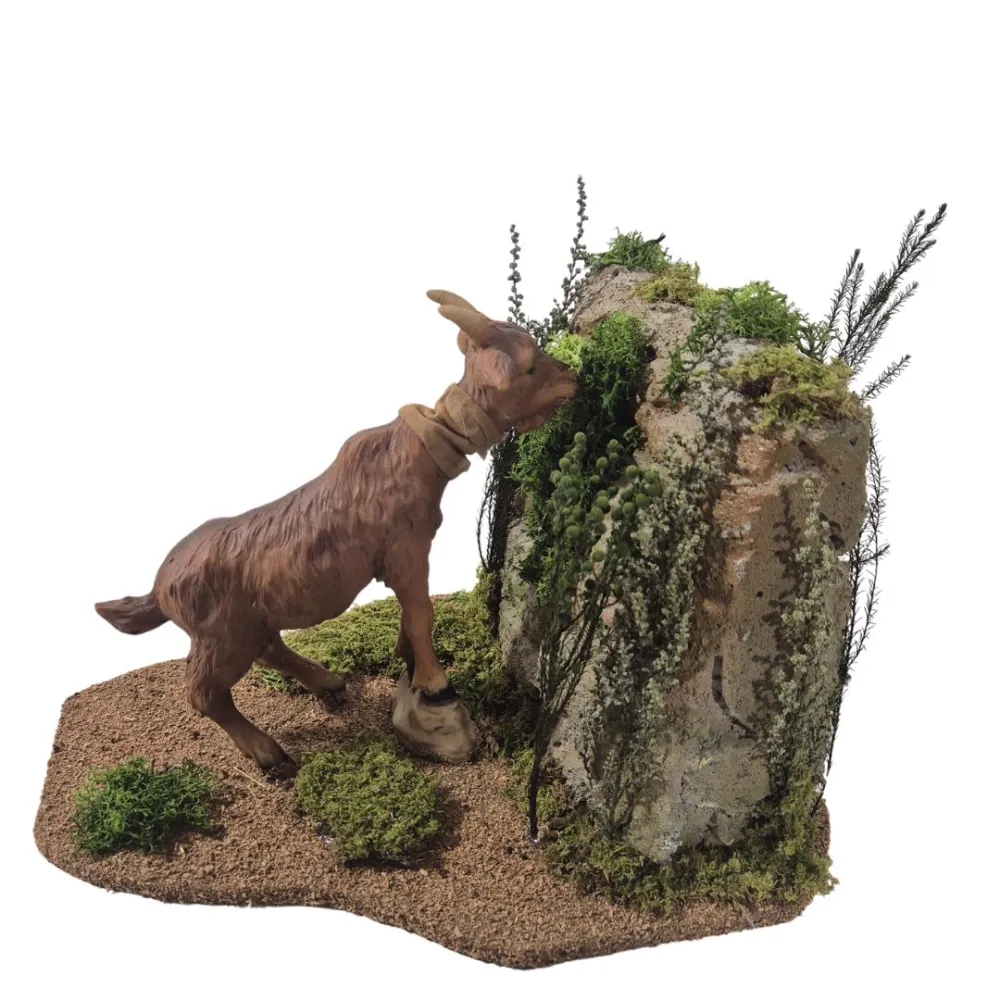 Animated Brown Goat Grazing on a Rocky Outcrop for 30 cm Nativity Figures