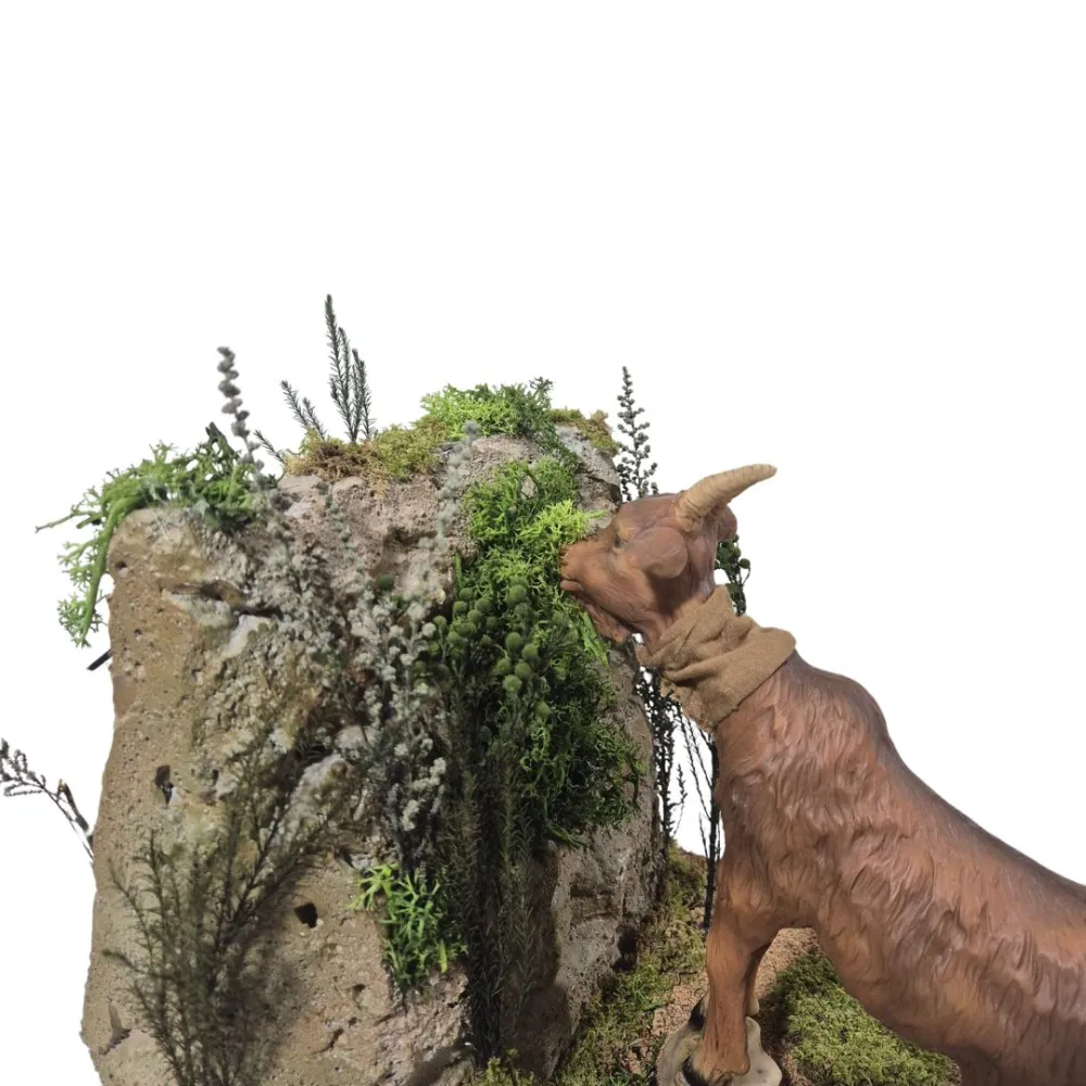 Animated Brown Goat Grazing on a Rocky Outcrop for 30 cm Nativity Figures