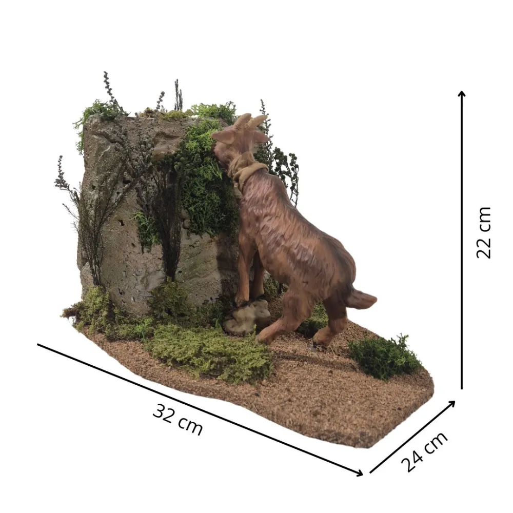 Animated Brown Goat Grazing on a Rocky Outcrop for 30 cm Nativity Figures