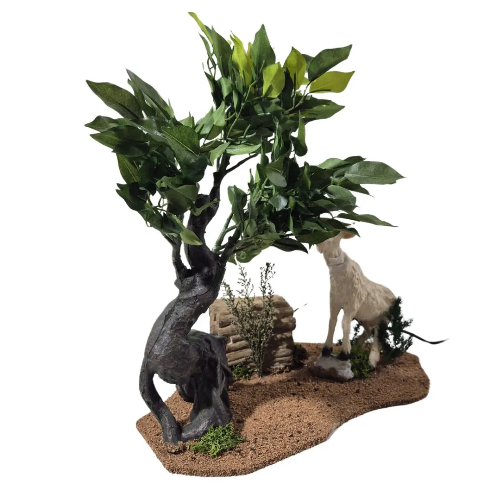 Animated White Goat Pulling Leaves from a Tree for 30 cm Nativity Figures