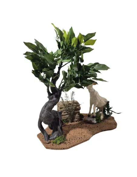 Capra bianca tira foglie da albero in movimento per statue da 30 cm