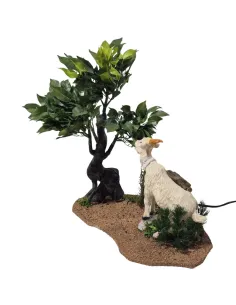 Capra bianca tira foglie da albero in movimento per statue da 30 cm