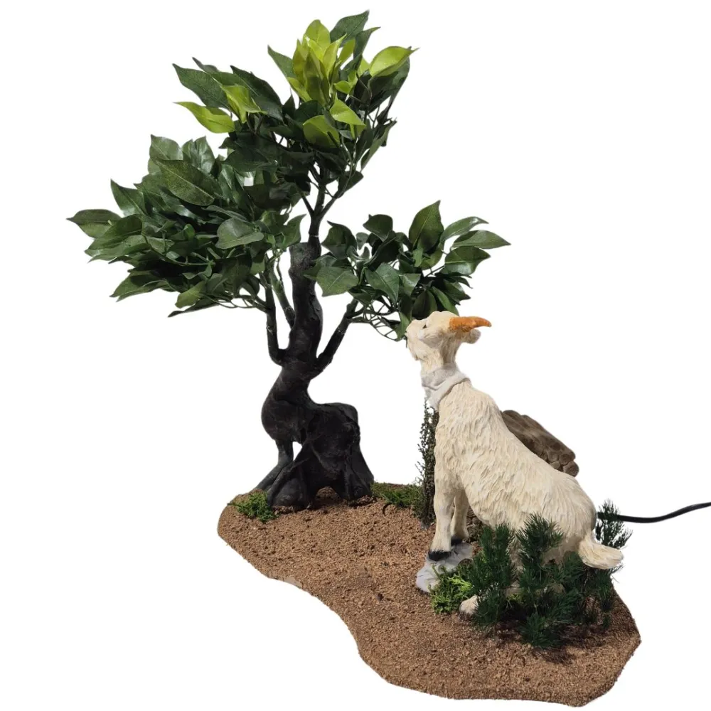 Animated White Goat Pulling Leaves from a Tree for 30 cm Nativity Figures