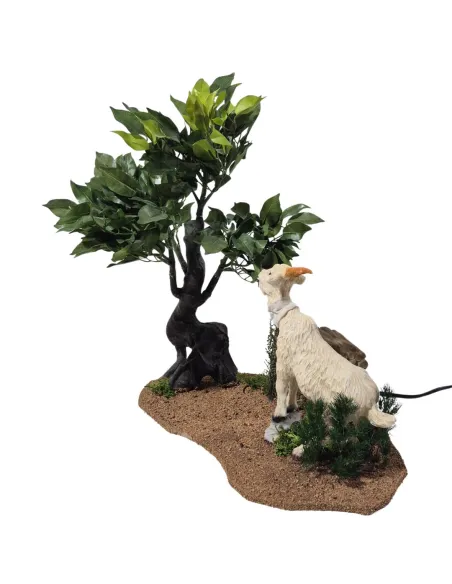 Animated White Goat Pulling Leaves from a Tree for 30 cm Nativity Figures