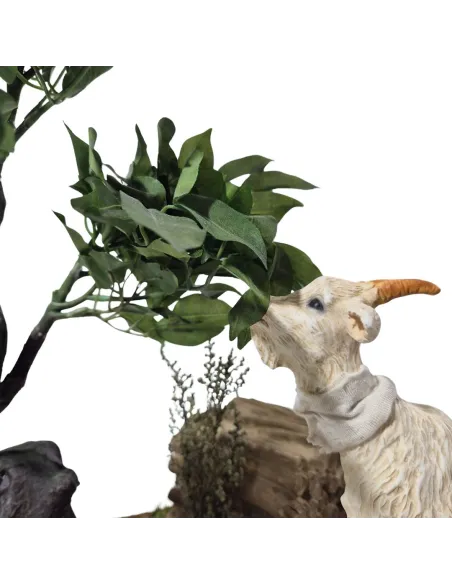 Animated White Goat Pulling Leaves from a Tree for 30 cm Nativity Figures