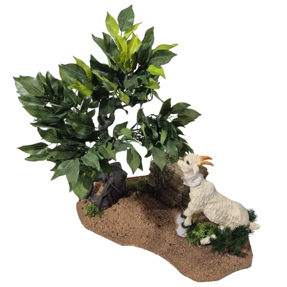 Animated White Goat Pulling Leaves from a Tree for 30 cm Nativity Figures