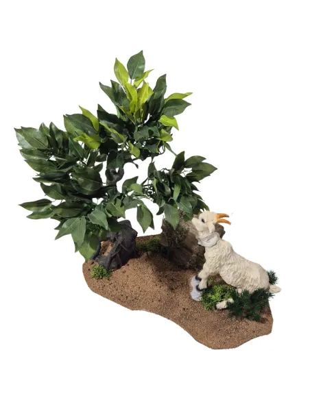 Capra bianca tira foglie da albero in movimento per statue da 30 cm