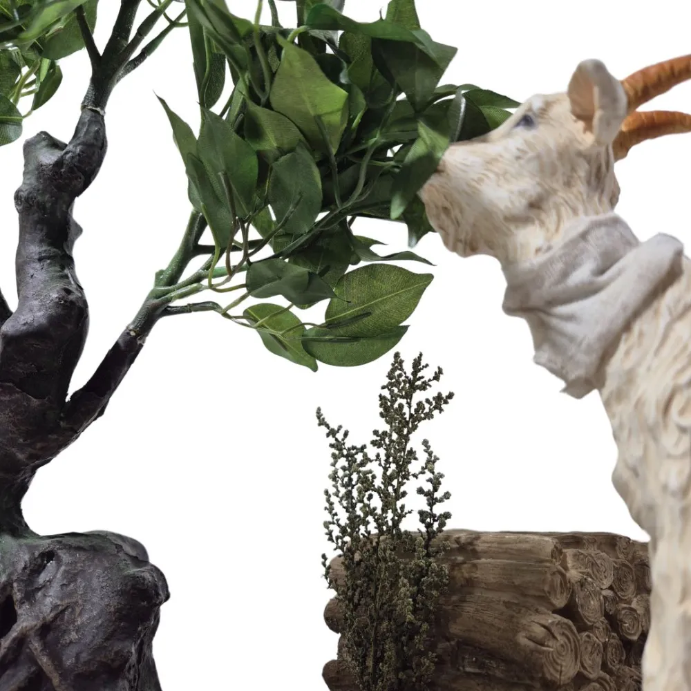 Animated White Goat Pulling Leaves from a Tree for 30 cm Nativity Figures