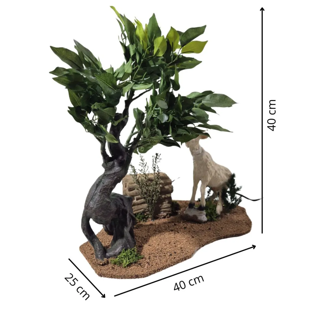Animated White Goat Pulling Leaves from a Tree for 30 cm Nativity Figures