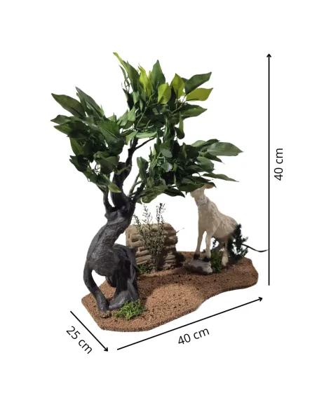 Animated White Goat Pulling Leaves from a Tree for 30 cm Nativity Figures