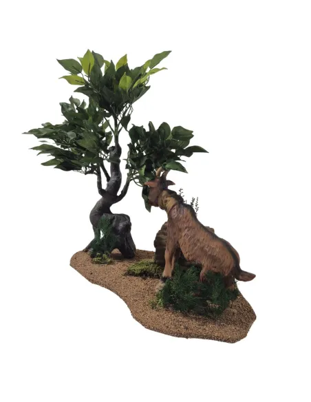 Capra marrone tira foglie da albero in movimento per statue da 30 cm