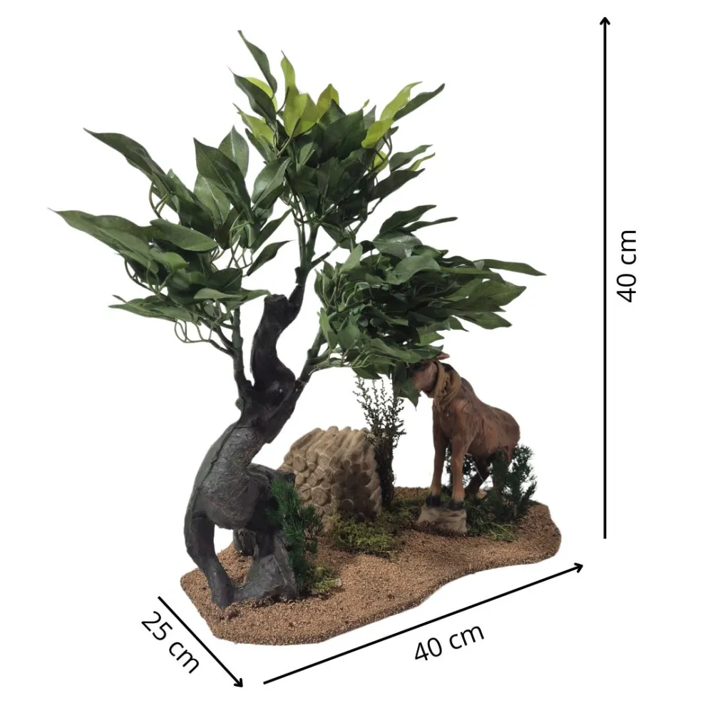Capra marrone tira foglie da albero in movimento per statue da 30 cm