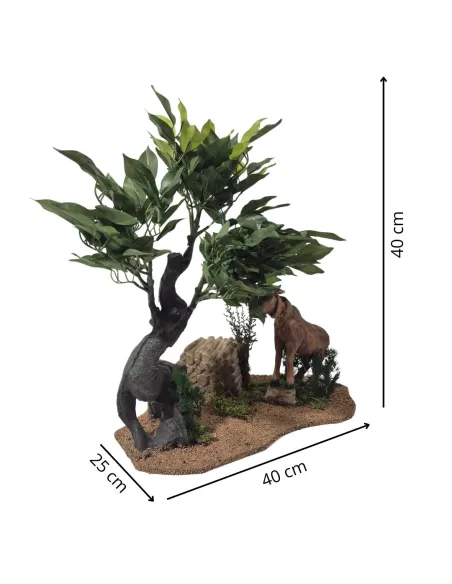 Capra marrone tira foglie da albero in movimento per statue da 30 cm