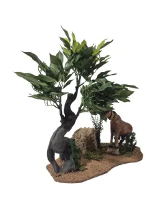 Capra marrone tira foglie da albero in movimento per statue da 30 cm