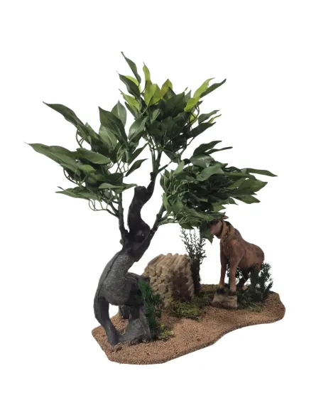 Capra marrone tira foglie da albero in movimento per statue da 30 cm
