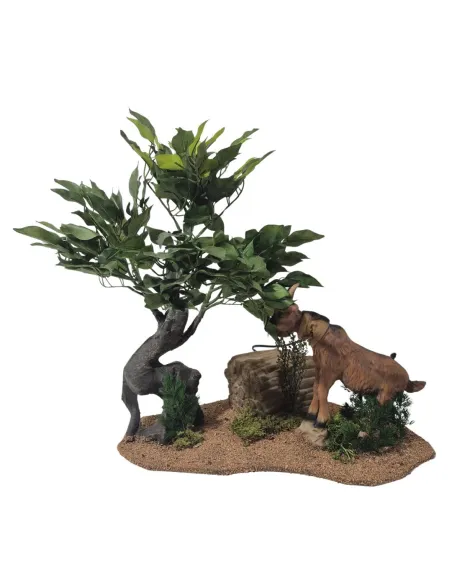 Capra marrone tira foglie da albero in movimento per statue da 30 cm