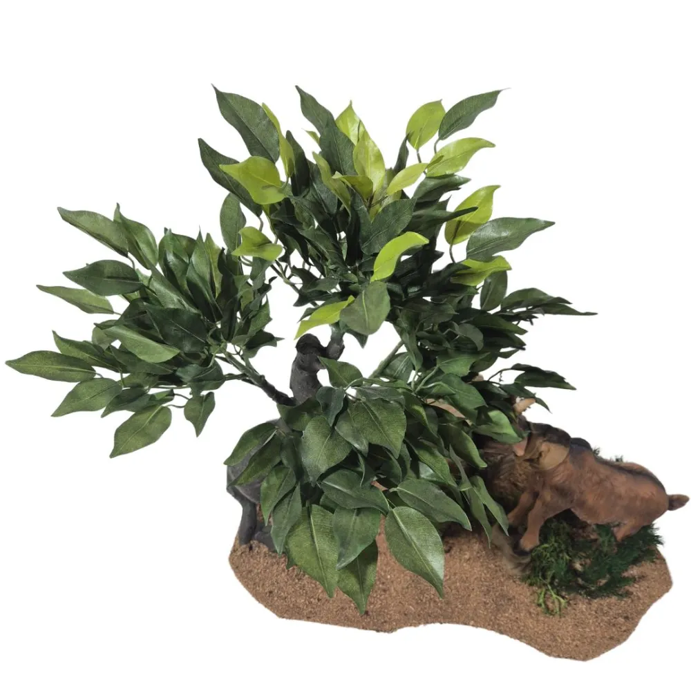 Capra marrone tira foglie da albero in movimento per statue da 30 cm