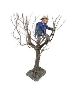 Animated Traditional Woodcutter with Hand Saw in Tree - 30 cm